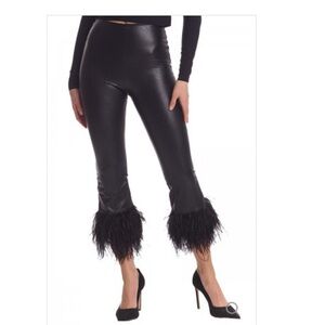 Black Feather Trim Pants